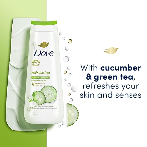 Dove Body Wash Deep Moisture, Sensitive Skin, Cucumber and Green Tea, and Shea Butter & Vanilla Collection 4 Count Skin Cleanser with 24hr Renewing MicroMoisture 20 oz